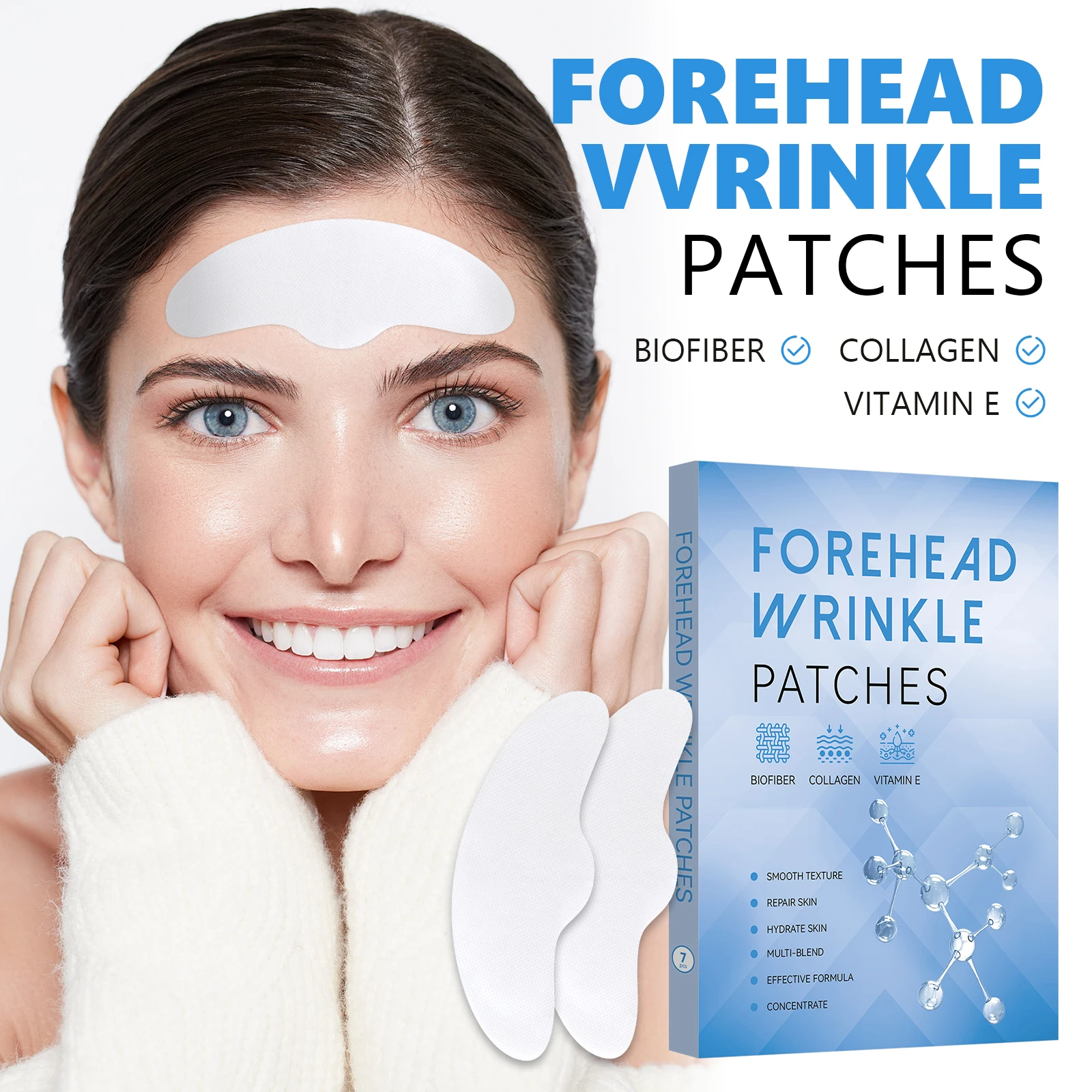 

7pcs Anti Wrinkle Forehead Patch -Formula of Biological Fiber Collagen Vitamin E,Reduce Fine Lines Tighten Skin Facial Mask Care