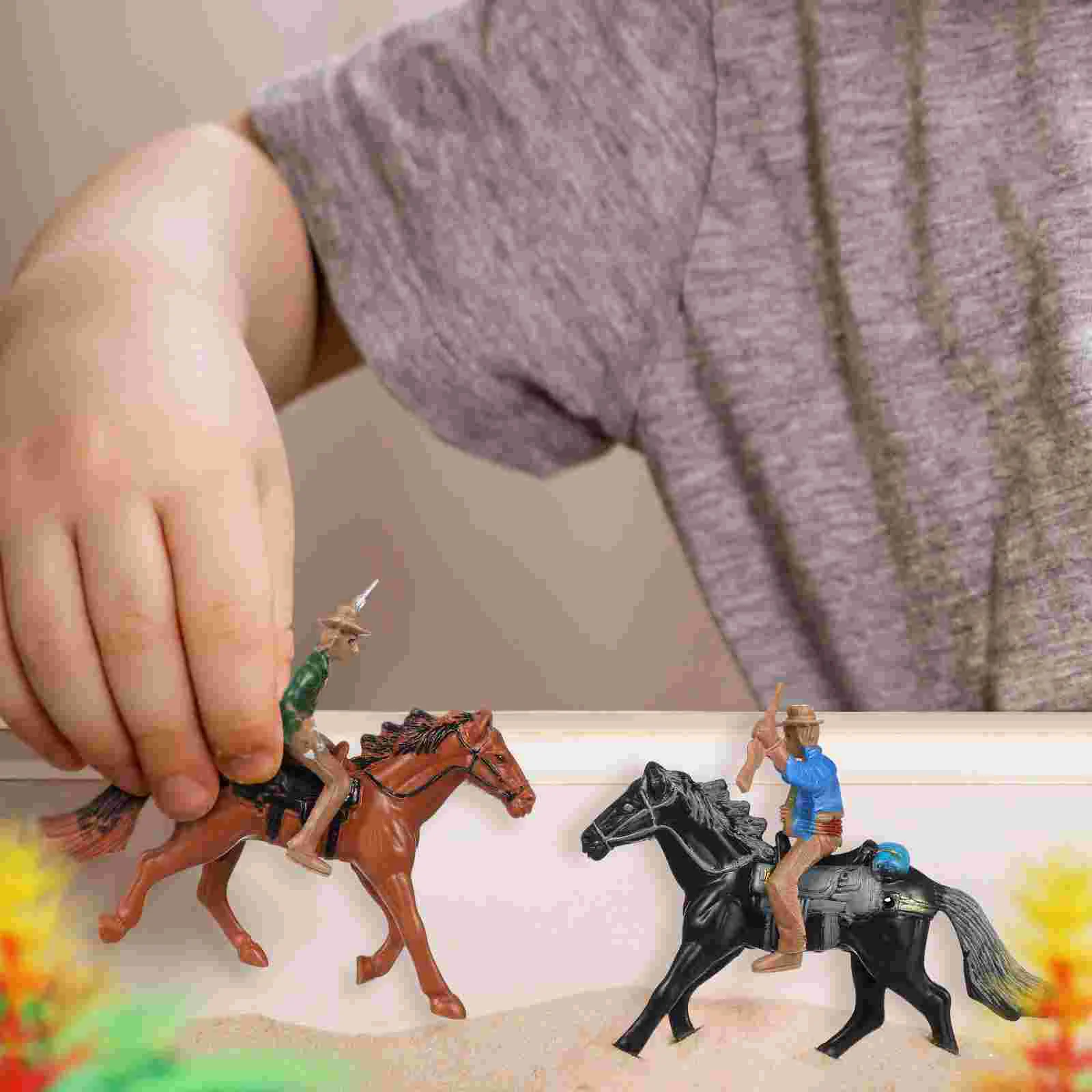 4 Pcs Model Cowboy Riding Child Toys for Boys Sand Tray Miniatures Plastic Character