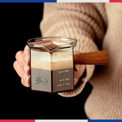 Coffee Cup Glass Graduated Italian Espresso Extraction Measuring Cup Wooden Handle Ounce Cup