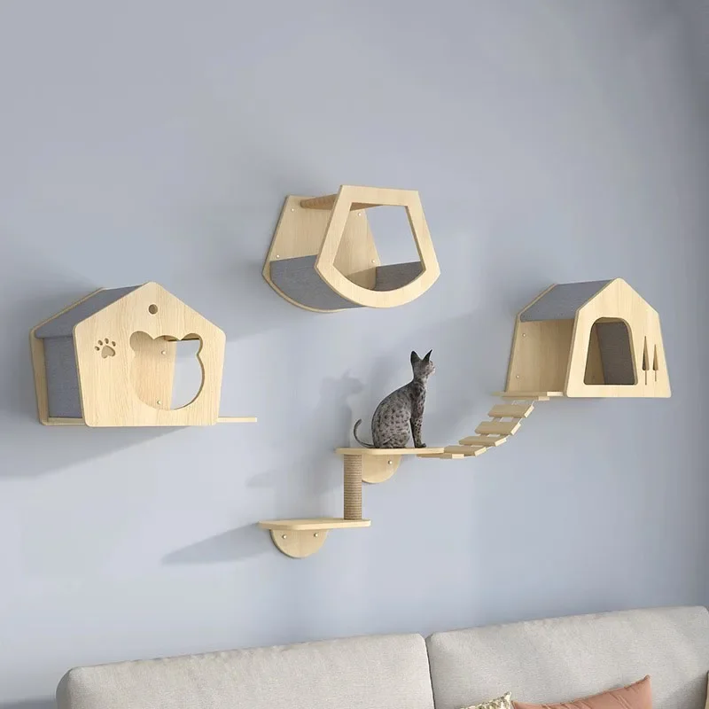 Wall Type Solid Wood Cat Scratching Post Game Climbing Frame Scratching Platform Tower Ceiling Condo Tree Cats Pet Products