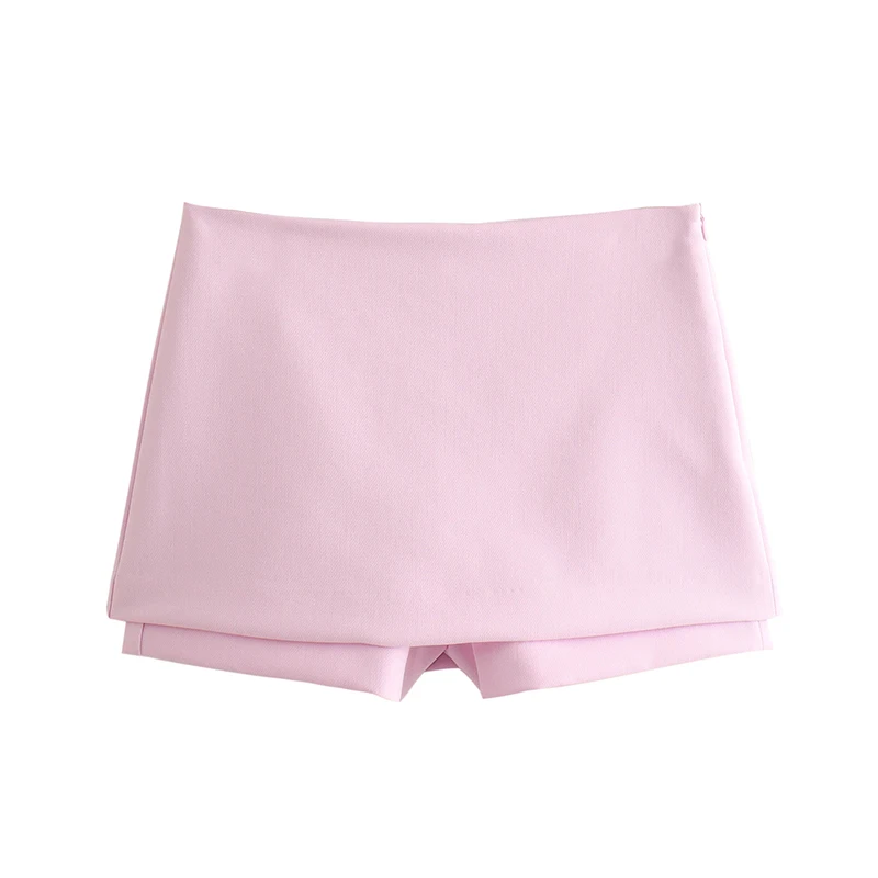 

YENKYE 2024 Women Sexy Low Waist Side Zipper Pink Shorts Skirts Summer Skort