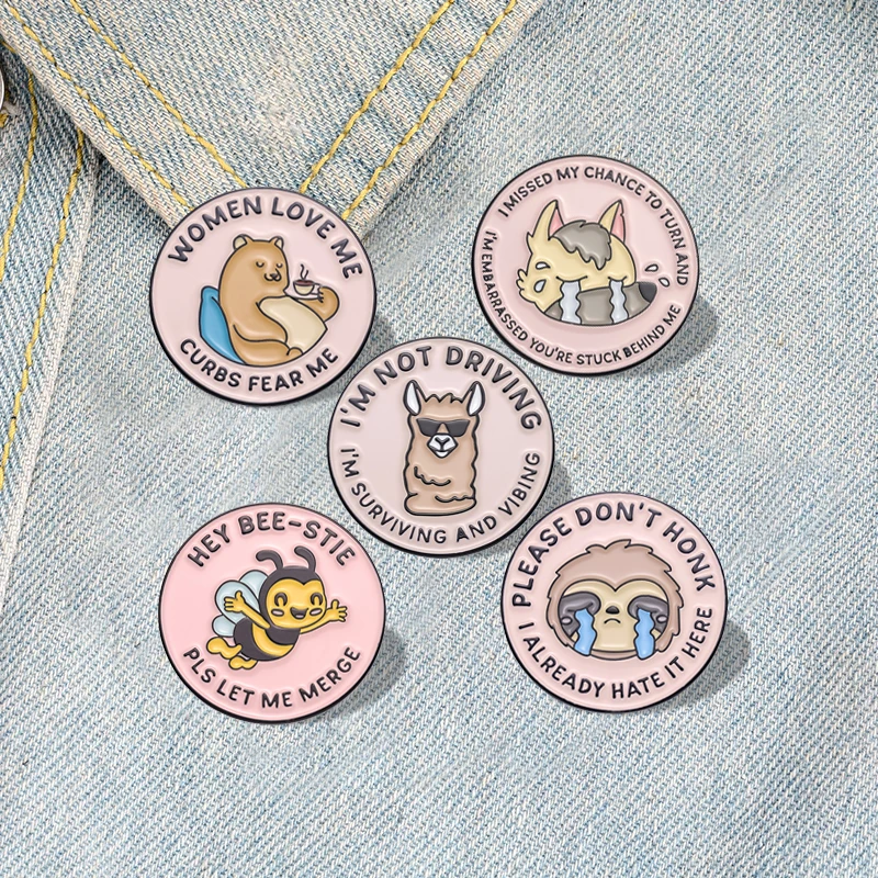 Bee Monkey Bear Goat Enamel Pins Custom PLEASE DON'T HONK Brooches Lapel Badges Cartoon Animal Jewelry Gift for Friends