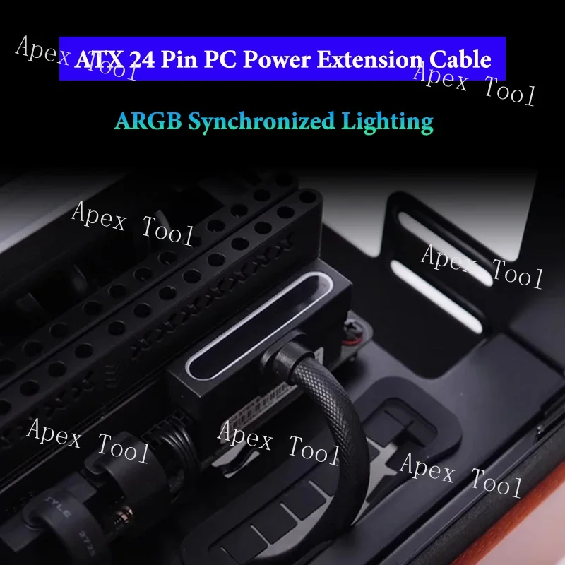     AIJS ATX 24PIN Motherboard Power Extension With ARGB SYNC One-Line Connection PC Power Cord 90 °   Design