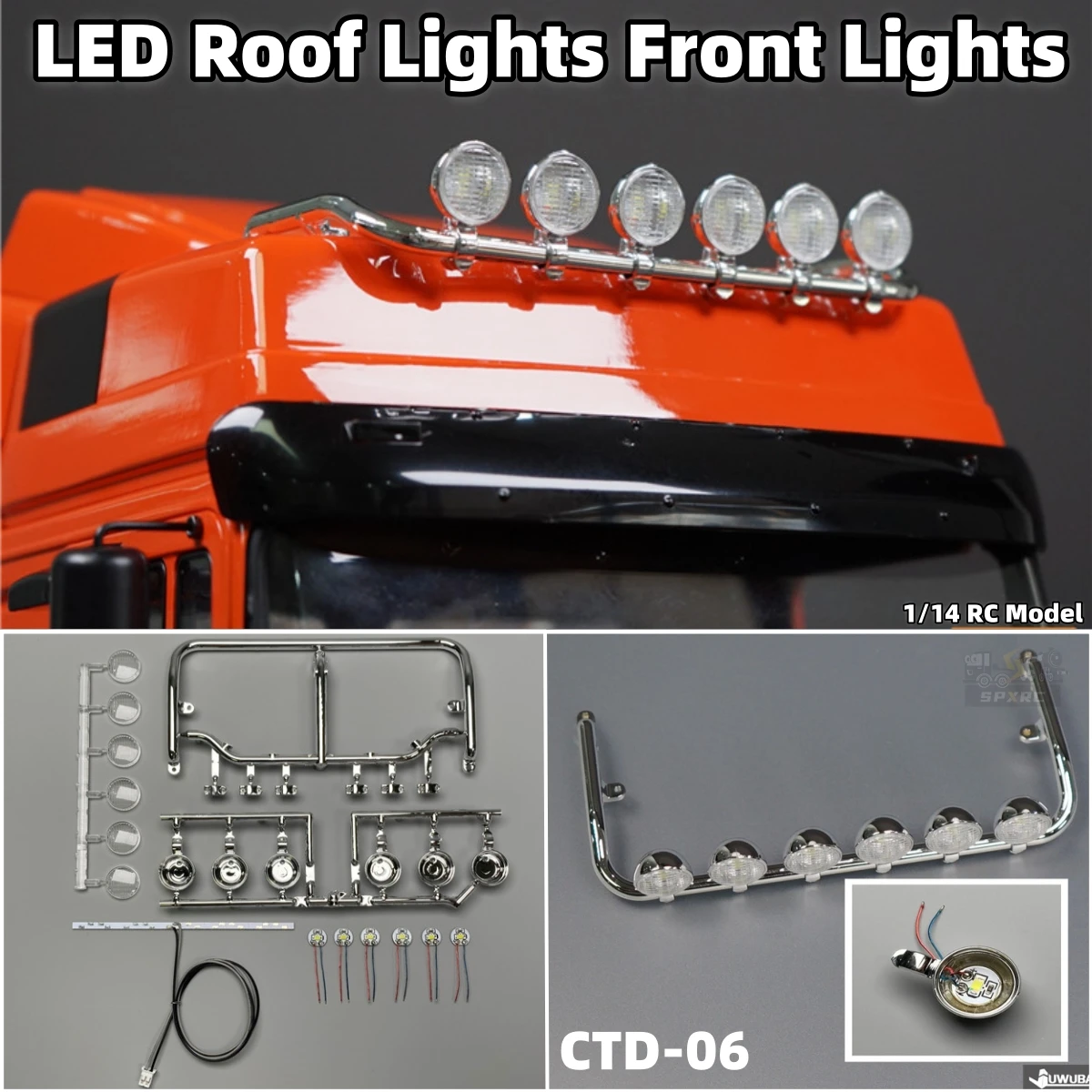 

LED Front Lights ABS Roof Spotlight CTD-06 Headlamp For 1/14 Tamiya RC Scania 770S MAN Benz Actros Trailer Tipper Crawl Car Part