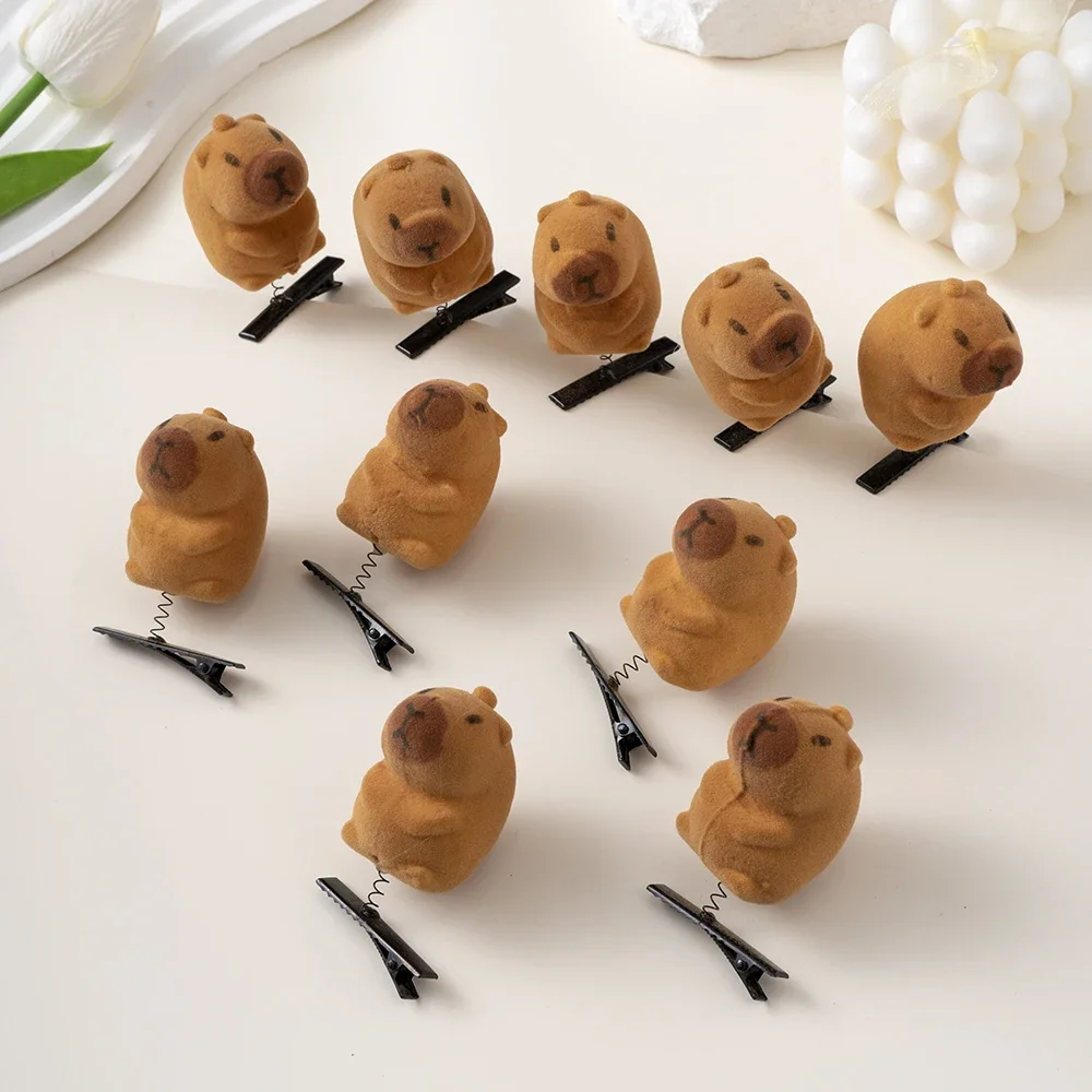 10pcs Set Cartoon Cute  Hair Clips Grab Hairpins Plush Barrettes Fashion Lovely Capybara Hair Accessories Headwear Gifts