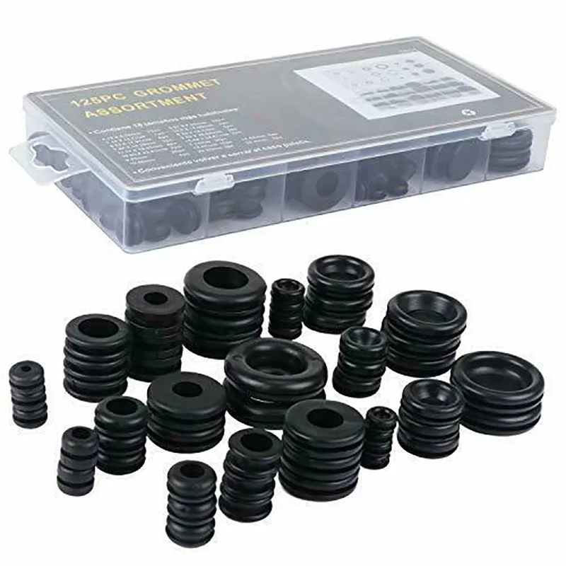 125Pcs/Set Rubber Grommet Combination Kit Electrical Conductor Gasket Ring For Wires Plugs And Cables