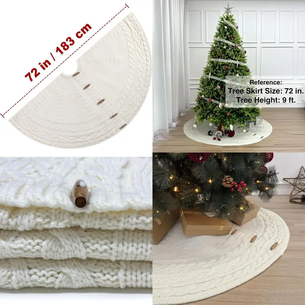 

Cable Knit Christmas Tree Skirt, 72-Inch, Cream, Wooden Toggles