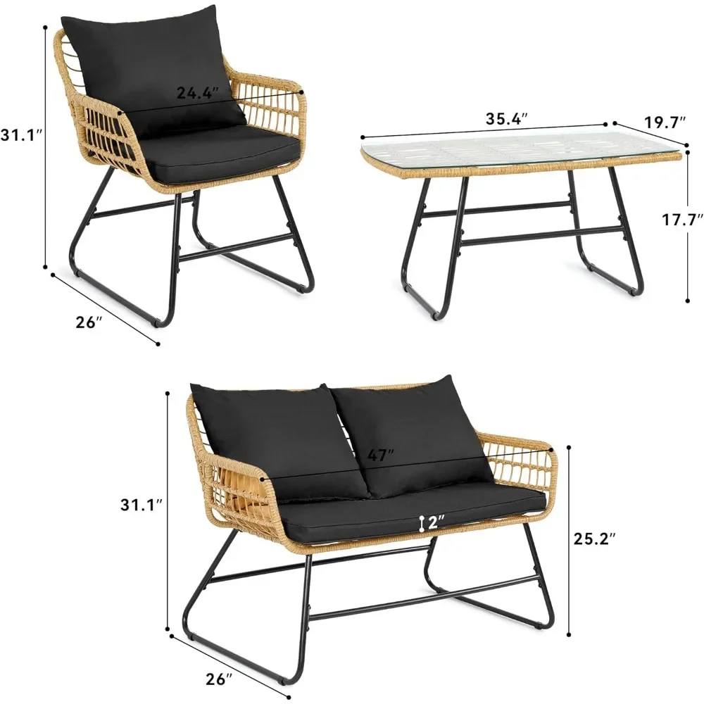 Conjunto de muebles de mimbre para Patio, conjunto de muebles de mimbre para exteriores, muebles de Patio para todo tipo de clima, conjuntos de conversación Loveseat para Patio trasero, 4 piezas