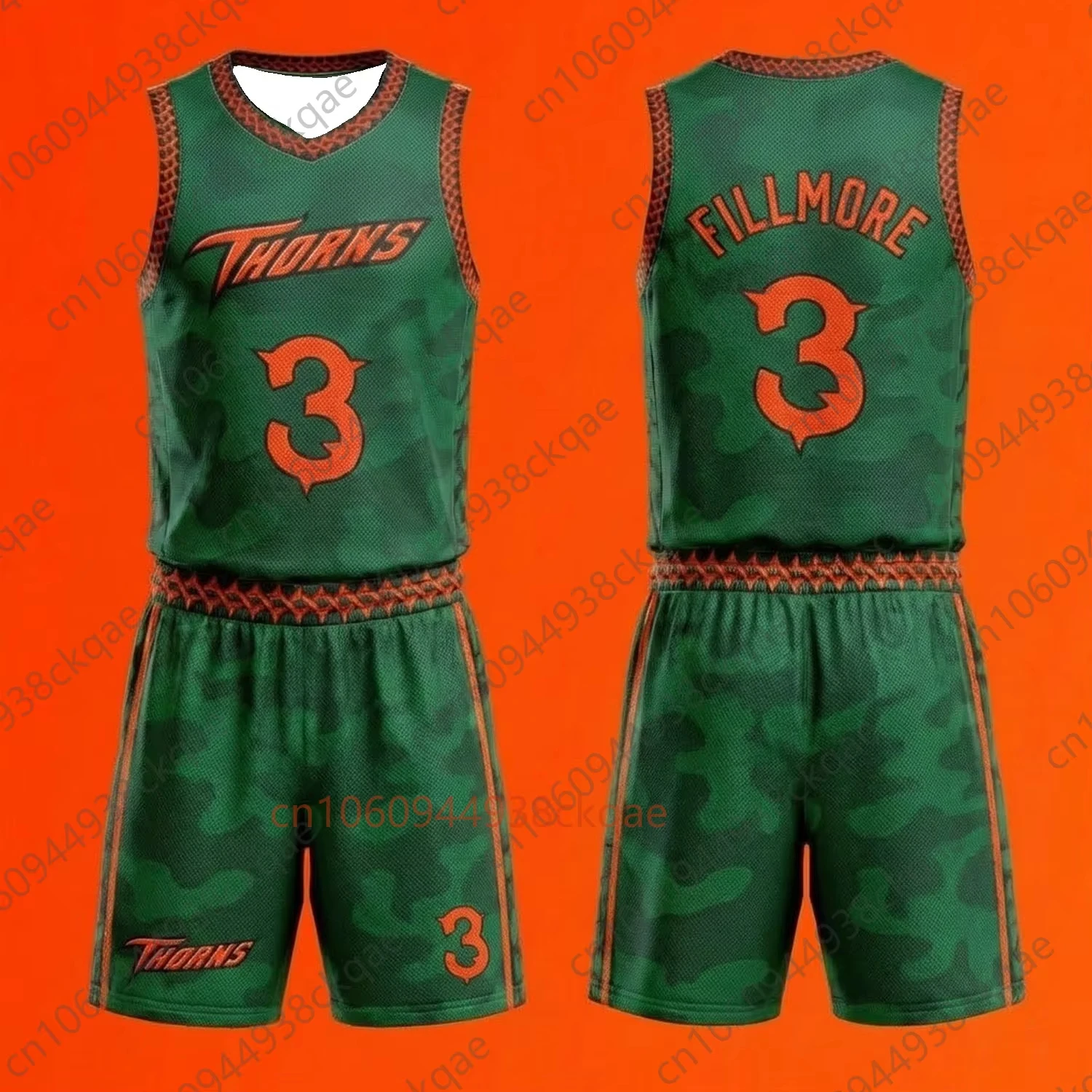 Vineland Thorns Basketball Jersey Set GOAT Movie Will 0 Green Camo Uniform Mesh Shorts Shirt Sportswear