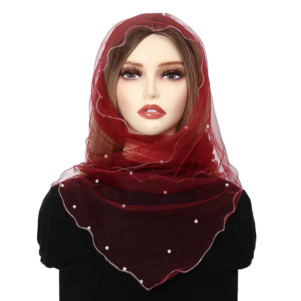 2024 Vrouwen Kanten Kralen Sjaal Elegante Mesh Parel Lente Zomer Sjaals Hijabs Tulband Hoofddoek Sjaals Wrap Sjaals Turbante Mujer