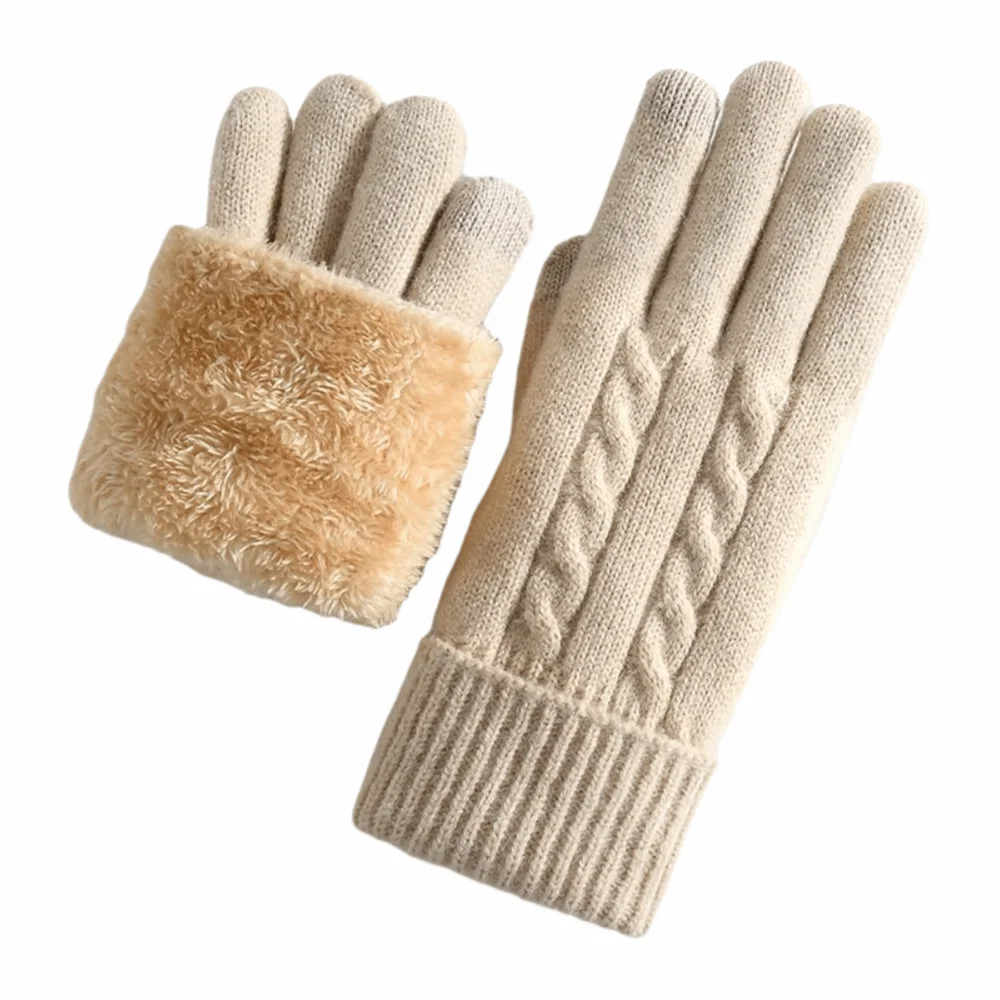 New Lamb Velvet Winter Gloves Double Layer Fleece Lined Thermal Gloves Cable Knit Touchscreen Gloves Winter Commuting