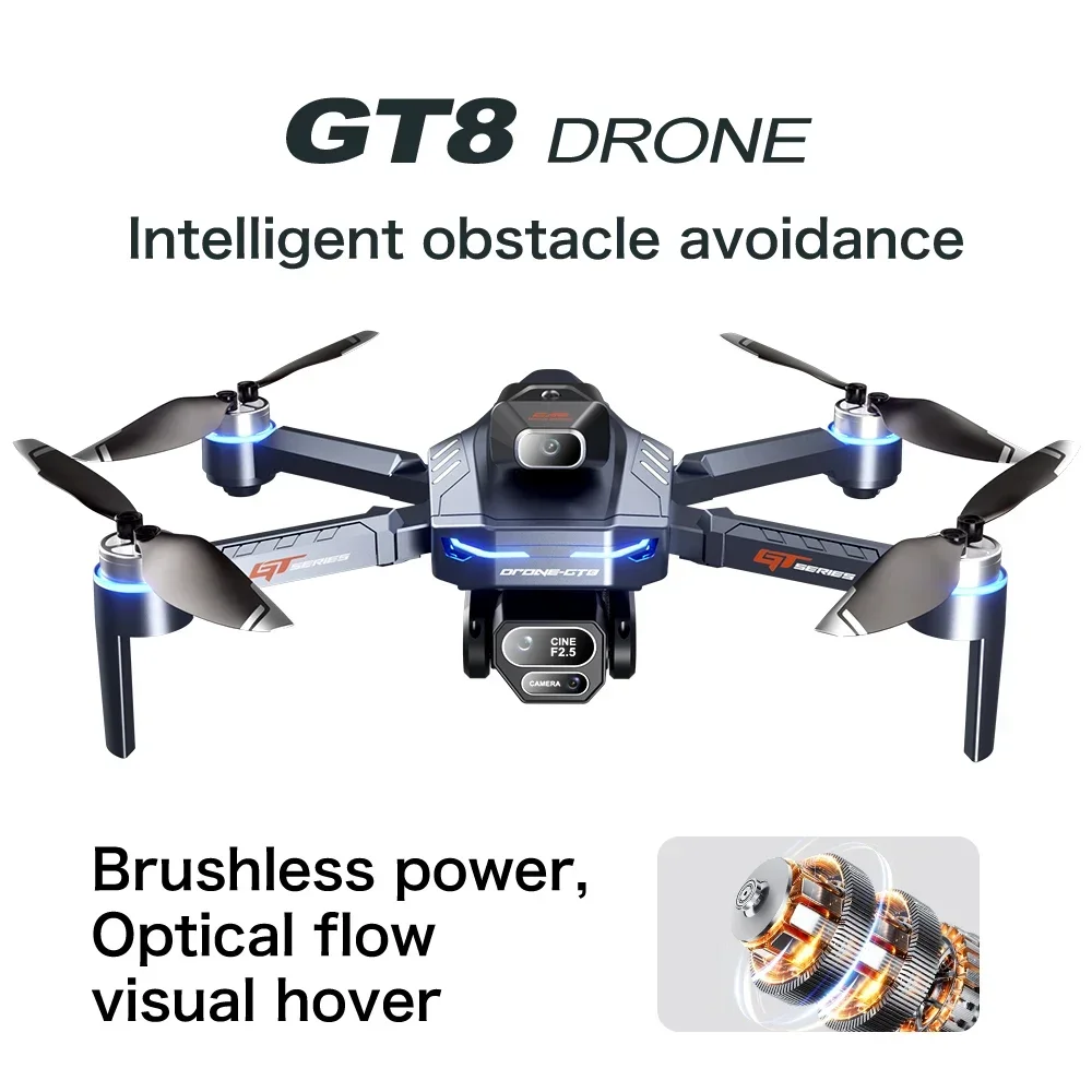 New GT8 Brushless RC Drone 2.4G Optical Flow With Electric Charge Display Screen Three Camera WIFI Professional Aerial Dron Toy