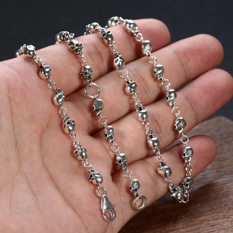 BOCAI S925 Sterling Silver Necklaces New Fashion Skull Y-buckle Bead-chain Pure Argentum Punk Viking Jewelry for Men Women