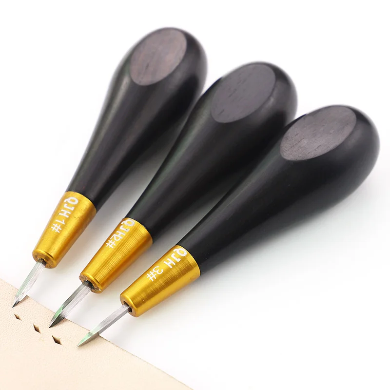 

Leather Black Sandalwood Punching Awl, DIY Professional Leather Diamond Hole Making Tool, Manual Steel Rhombus Cutting Awl Tool