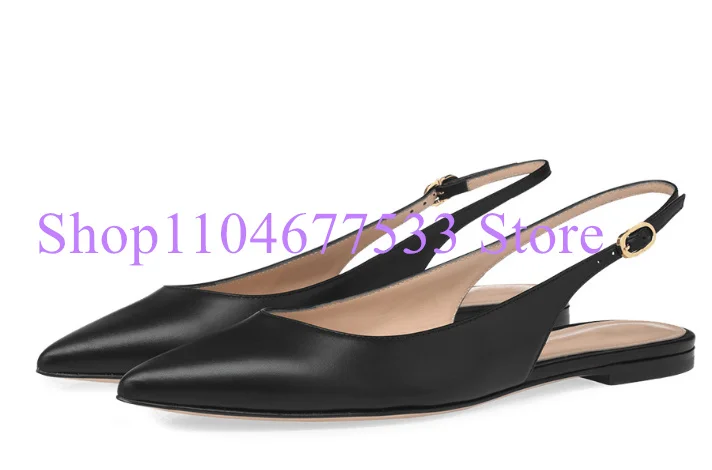 

Brown Color Leather Slingbacks Lady Flat Sandals Fashion Pointed Toe Large Size Woman Flat Casual Shoes