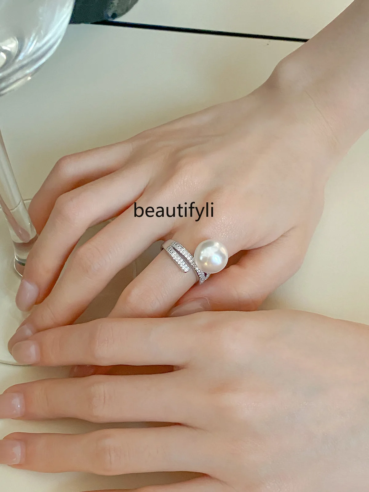 Light Luxury Full Diamond Really Many Hemp Pearl Ring for Girls Special-Interest Design Multilayer Fashion Temperament Ring