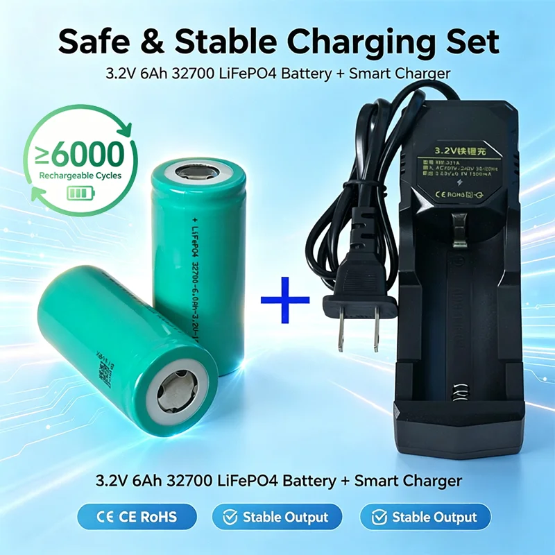32700 3.2V 6000mAh LiFePO4 Battery Charger - 3C High Power Deep Cycle Rechargeable Cell for Solar Storage, EV, RV, Golf Cart