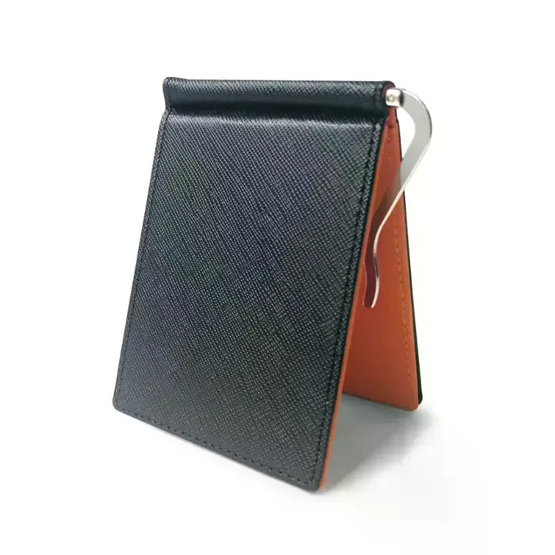 Slim Black Coffee Brown Cross Grain Leather Money Clip Wallet With Multiple Card Slots Perfect For Daily Carry Business Travel