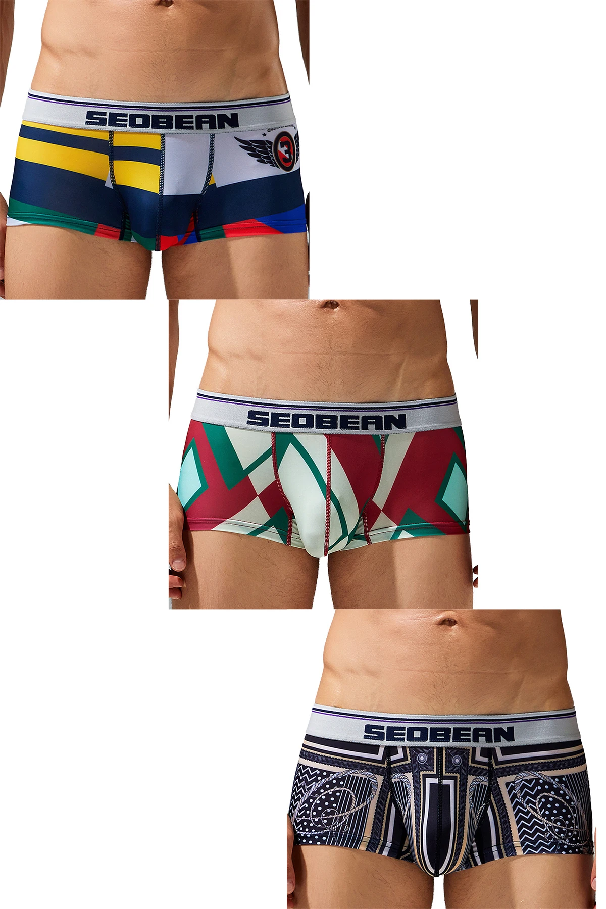 3-Pack SEOBEAN Men's Soft Low-Waist U-Shape Camouflage Boxer Briefs Comfortable Lightweight Underwear