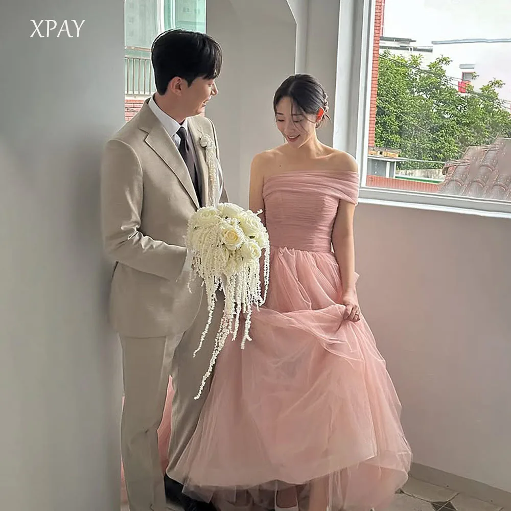 

XPAY Fairy princess Soft Tulle Korea Evening Dresses Detachable shawl A-line Wedding Photo Shoot Bride Gown 웨딩드레스