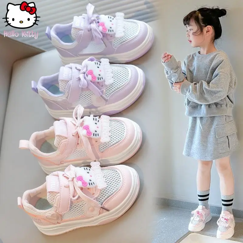 

Кроссовки в стиле аниме «Hello Kitty» для девочек Sanrio, новые летние детские дышащие туфли с рисунком Kawaii, модная милая повседневная обувь
