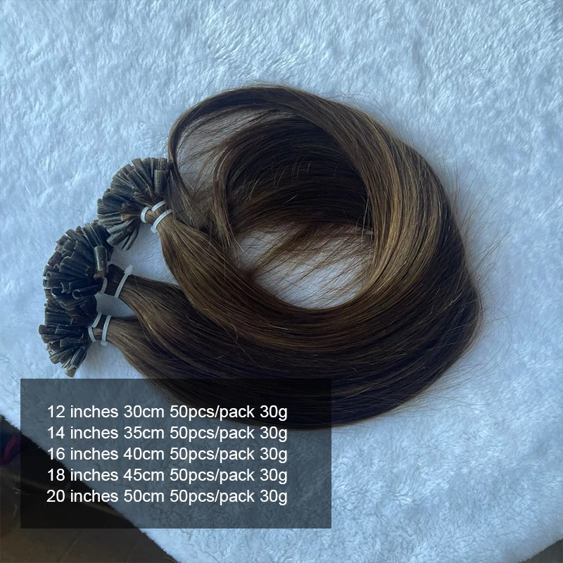 وصلات شعر على شكل حرف U لون بني 4 #   100% وصلات شعر بشري قبل المستعبدين 30 جرام/50 ثانية الساخن الانصهار الكيراتين الترابط الشعر 12-20in