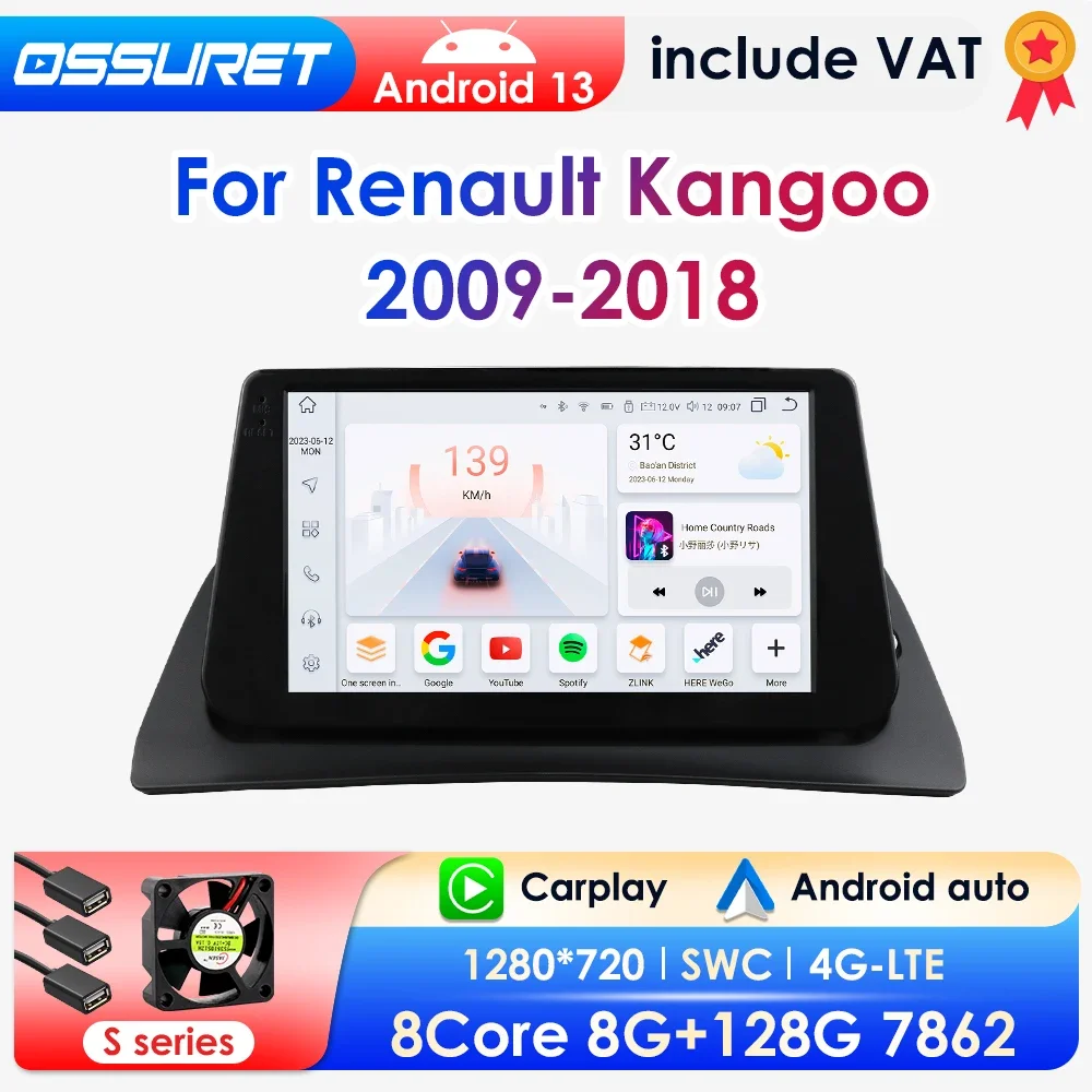 2DIN Android13 autoradio per Renault Kangoo 2009-2018 lettore multimediale per auto autoradio navigatore Wireless Carplay 4G 360 fotocamera