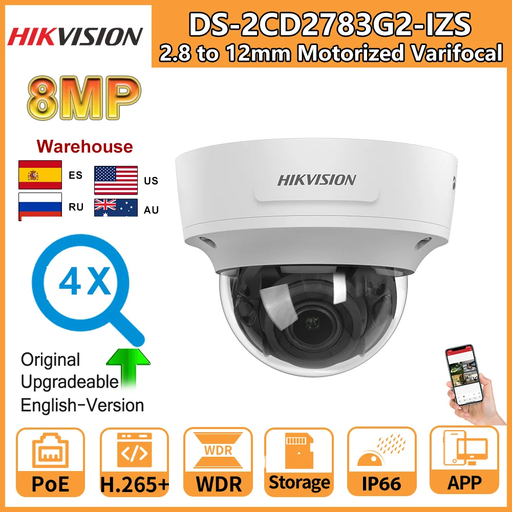 

Hikvision 8MP IP Camera 4K Poe Security DS-2CD2783G2-IZS AcuSense 4X Zoom 2.8–12mm Motorized Varifocal CCTV Surveillance Video