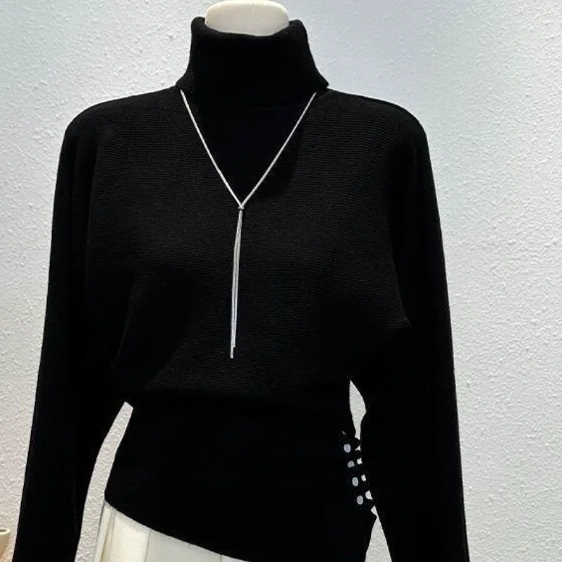 طالب الكرتون ملابس النساء عادية محبوك سترة الخريف الشتاء عالية الرقبة الجانب الطية تصميم بلايز 25 نمط جديد عصري #3