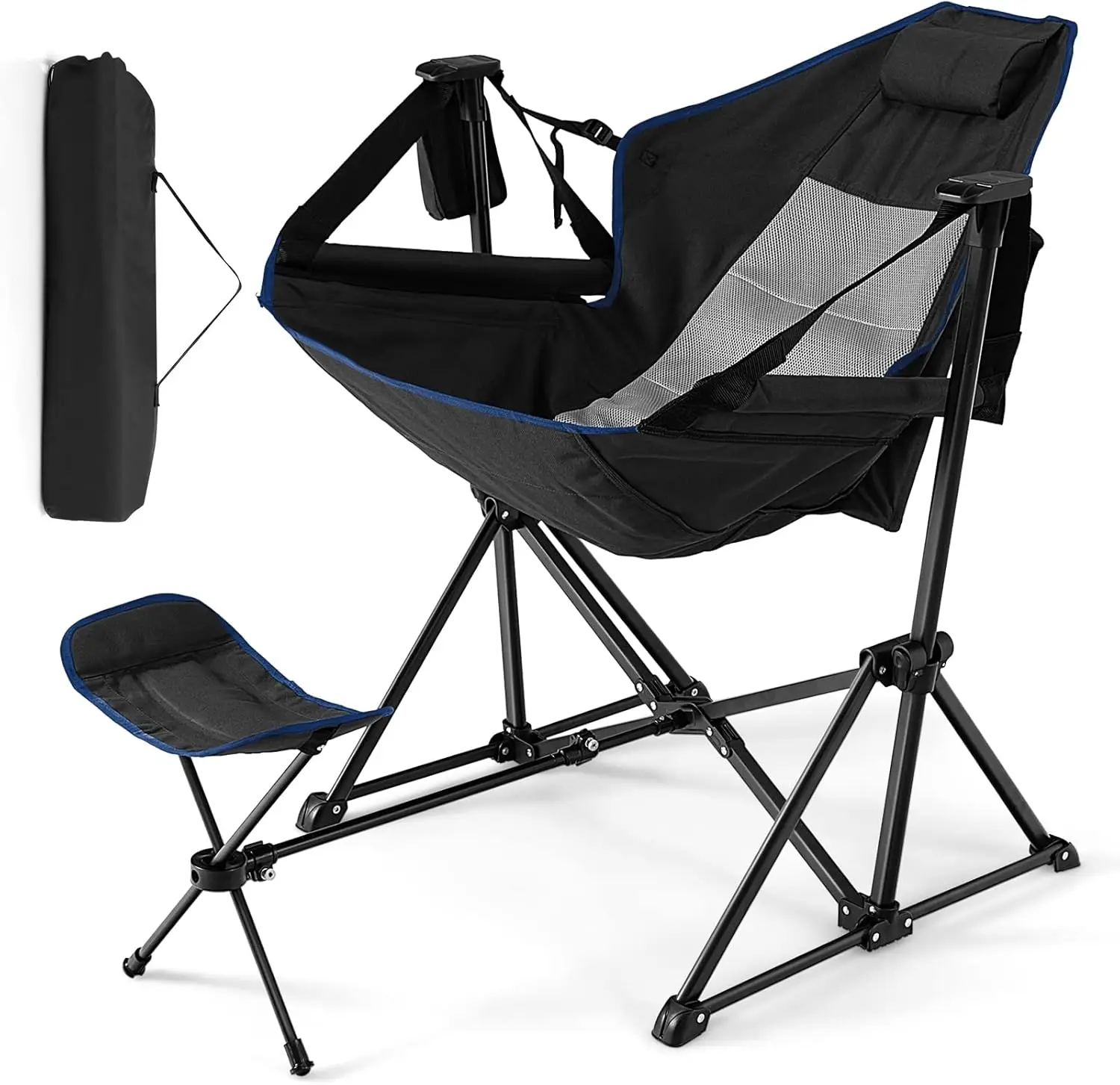 

Hammo Camping Chair, Portable Camp Chair With Retractable Footrest, Adjustable Back, Headrest, Cup Holder & Carry Bag, Outdoor