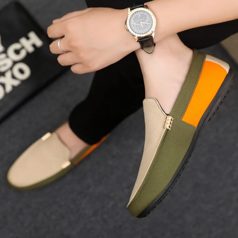 Fashion Men Shoes Breathable Loafers Large Colour Block Patchwork Casual Shoes Non-slip Driving Shoes Outdoor Slip on Flat Shoe