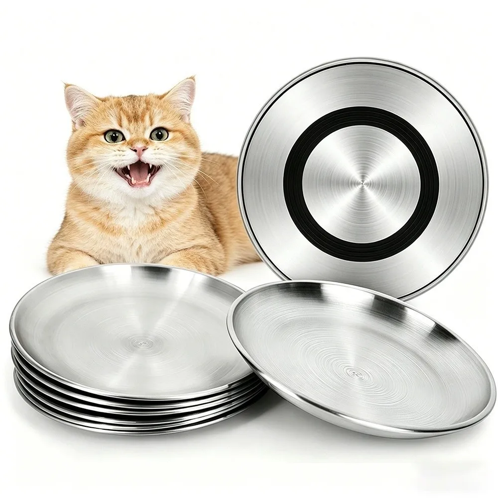 Large Capacity Stainless Steel Pet Bowl Non-Slip Silicone Base Wide Shallow Cat Water Bowls Thickened Rust Resistant