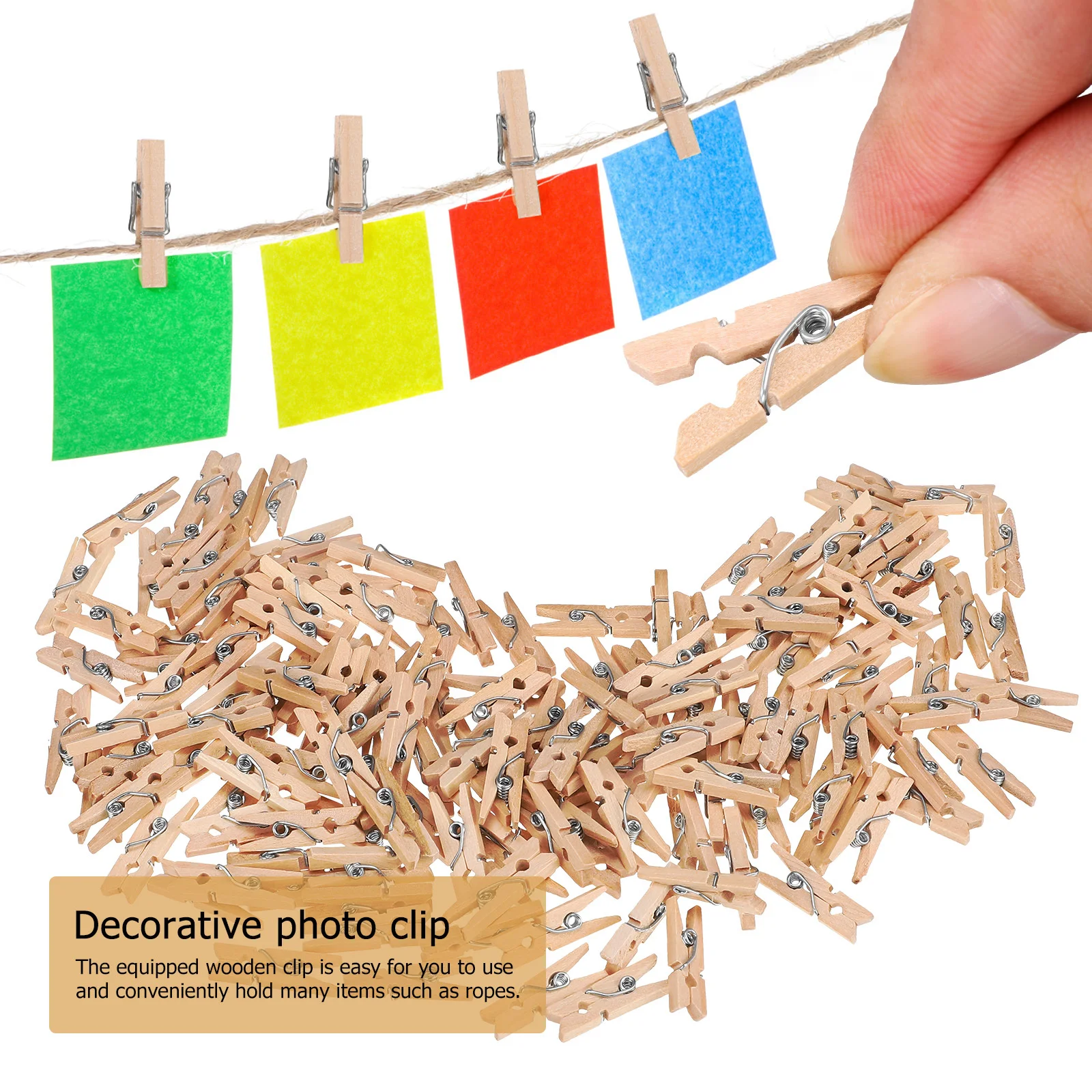 

150Pcs Natural Jute Twine Rope Wooden Clips Set for DIY Art Crafts Gift Wrapping Hanging Bundling Garden Jute Rope
