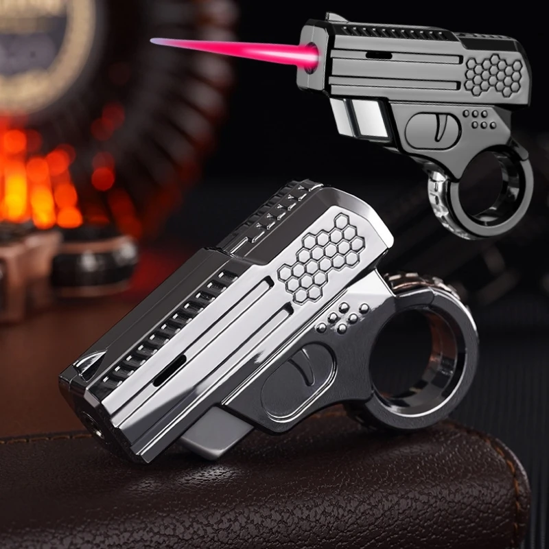 New Metal Windproof Lighter Butane Gas Red Flame Direct Charge Turbo Torch Lighter Gun Type Gyroscope Smoking Men\'s Gift