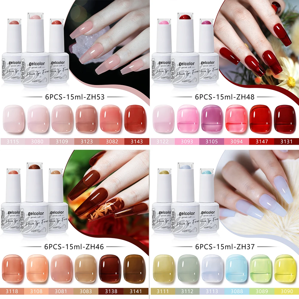 Arte Clavo 6 Colors Jelly Pink Nude Gel Nail Polish Set Translucent Color Nail Varnish Semi-permanent Nail Polish UV LED Gel Kit