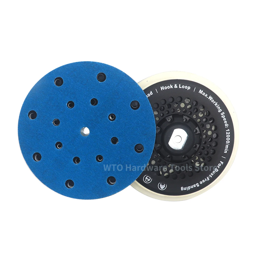 50PCS 6 Inch 17 Hole Blue Zirconia Alumina Flocked Sanding Discs ,P80-400 Orbital Sander Sandpaper PET Film  for Furniture Metal