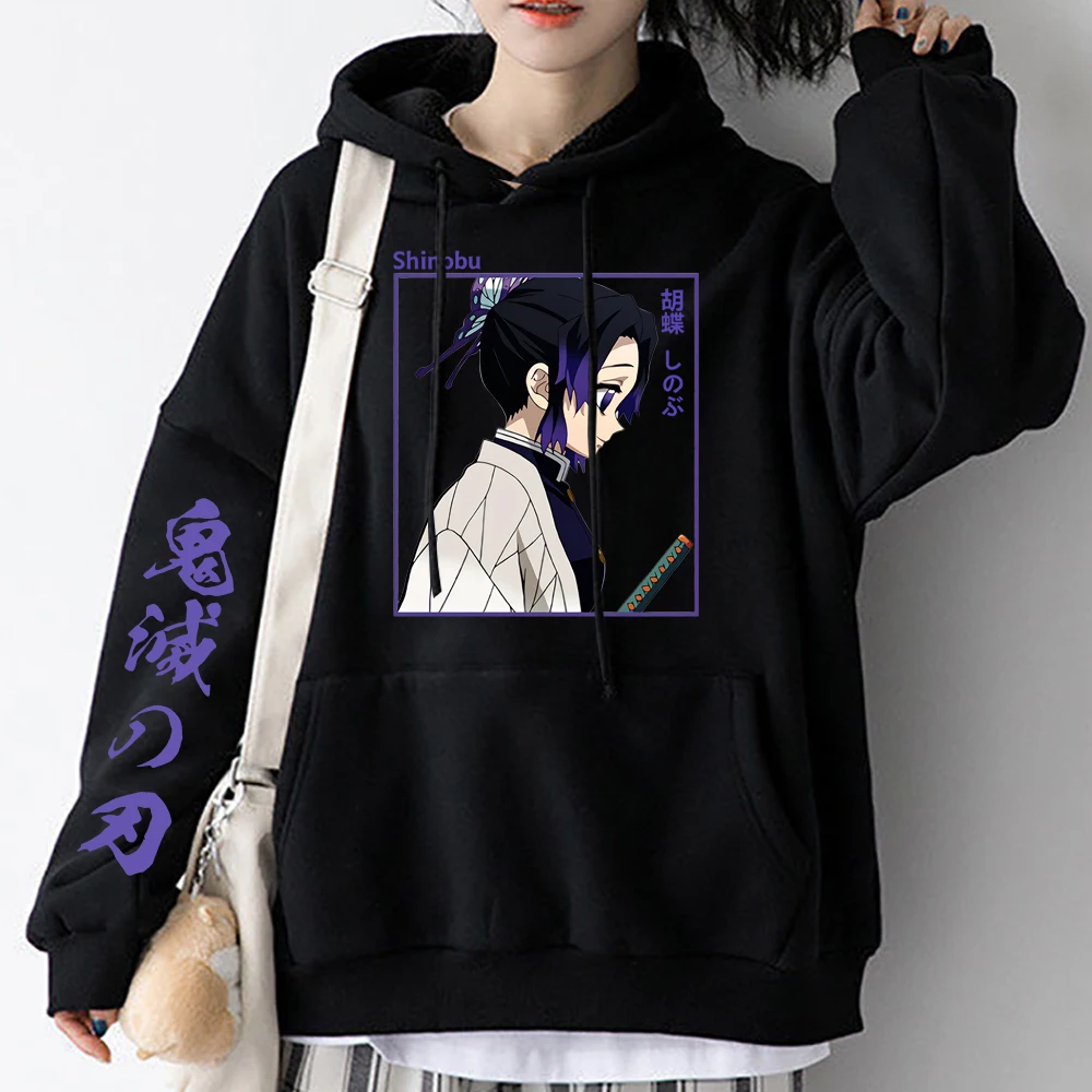 Demon Slayer Anime Hoodie Shinobu Kocho Men Women Sweatshirts Harajuku Plus Size Unisex Long Sleeve Pullover Clothes Tops