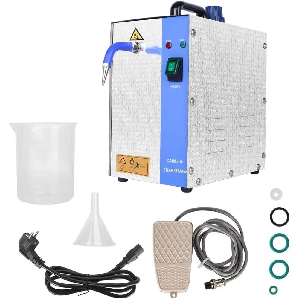 Limpiador a vapor de joyería de 110V y 1300W, 2L, interruptor de pie profesional de acero inoxidable, limpiador de joyería dorado y plateado