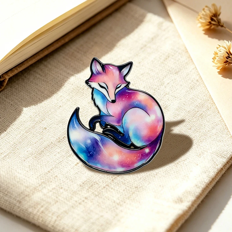 Galaxy Space Animal Pins 6-style Enamel Metal Fox Bee Bird Whale Brooch Pin On Clothes Bags Badge Fashion Accessories Gifts