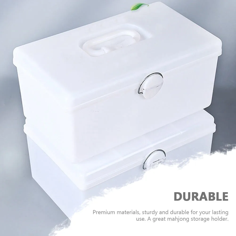 

Portable Mahjong Storage Box White Large Capacity Lock Durable Plastic Organizer Multipurpose Household Mahjong Holder