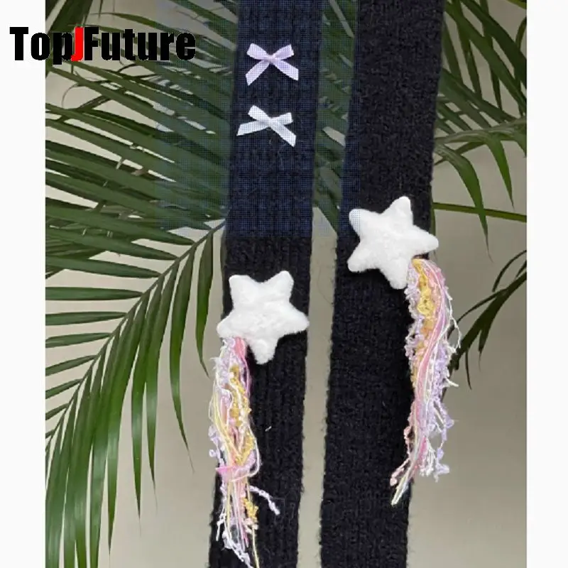 Harajuku Gothic  Lolita Y2k Girl Punk Women Long Plush stars bows  Colorful rope dopamineScarf streetwear keep warm Scarves