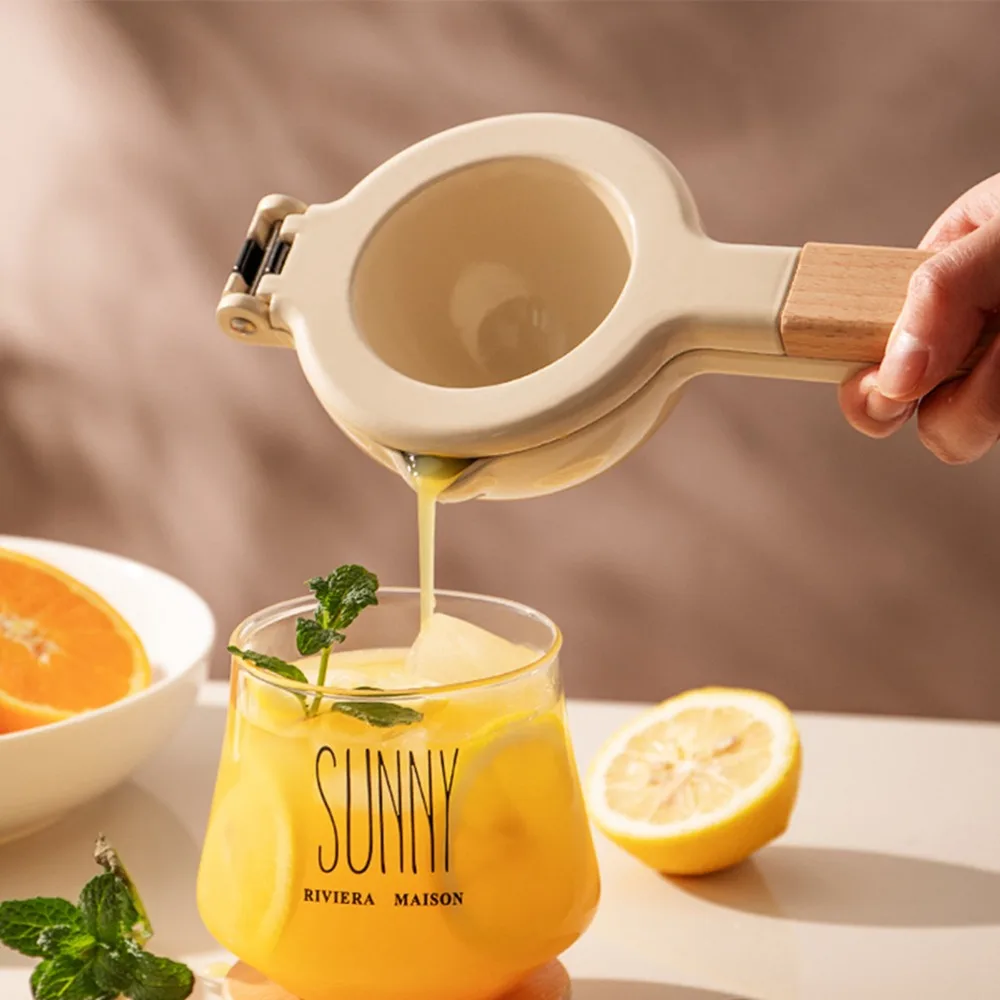 Zinc Ally Wood Handle Citrus Juicer White Ergonomic Design Manual Juicer Easy Clean Portable Size Fruit Press Juicer