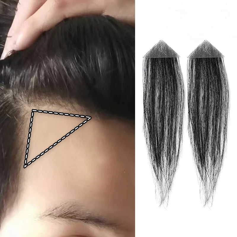 Parche para la frente para hombres, peluquín para patillas, 100% cabello humano, Invisible, sin costuras, piel ultrafina, parche para patillas de línea de cabello de PU