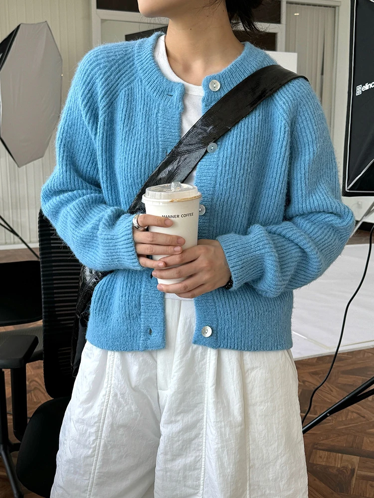 [LANMREM] Knitting Cardigan Sweater For Women Round Neck Single Breasted Long Sleeve Office Lady Tops 2024 Autumn New 26C571