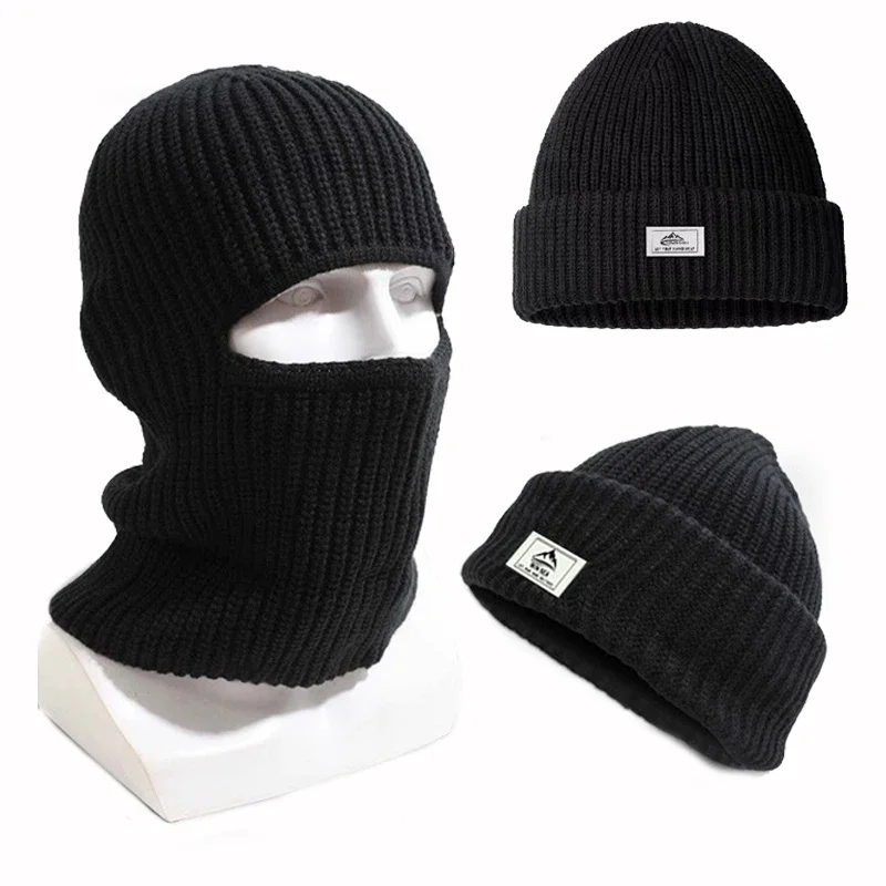 Knitted Hat Winter Cotton Thickened Cold Outdoor Cycling Warm Cap Mask 2 in 1 Full Face Protection Cap Earmuffs Balaclava Hat