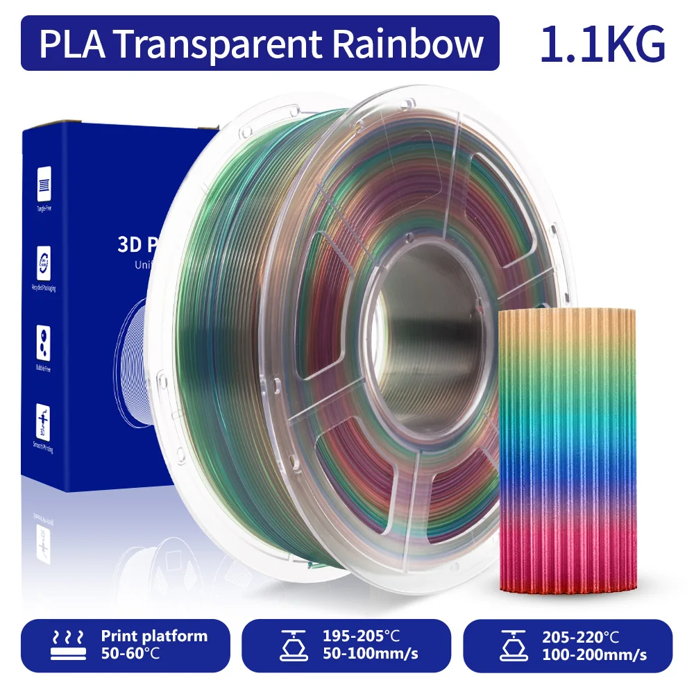 JAYO 1 Rolle PETG/ABS/PLA/PLA Transparentes Regenbogen 3D-Drucker-Filament 1,75 mm, blasenfrei und ungiftig, 3D-Druckmaterialien für 3D