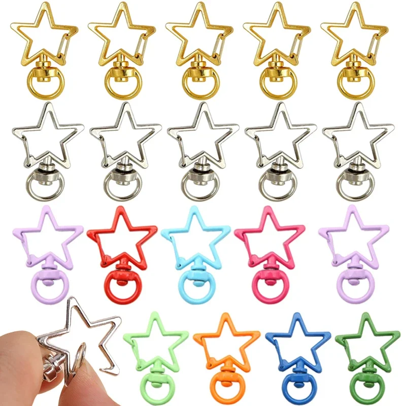 10pcs Candy Color Plated Star Lobster Clasp Keys Hooks KeysRing DIY Jewelry Findings for Making KeyRings Key Chain Accessories