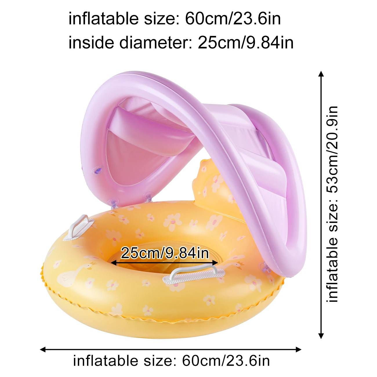 1PC インフレータブルプールフロート、黄色のキャノピーシート付き、夏のプールの水に浮かぶため