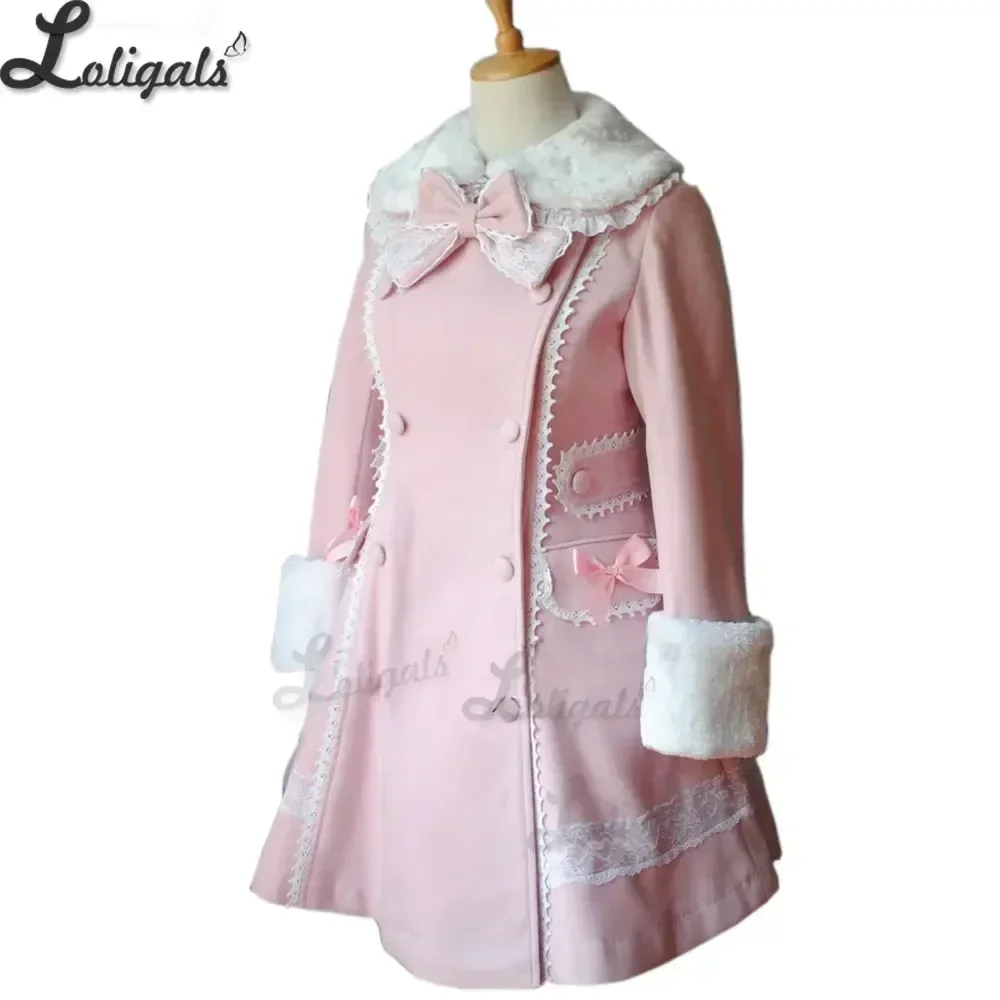 Sweet Women's Long Winter Coat Lady's Pink Lolita Winter Coat Plus Size Custom Tailored