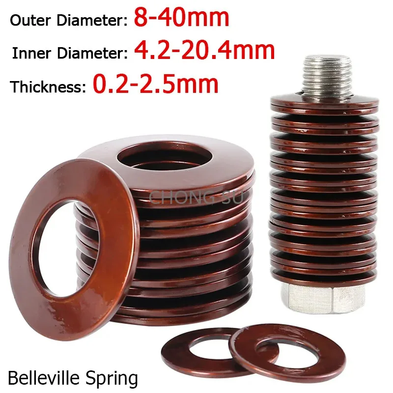 

1-50pcs 60Si2MnA Belleville Compression Spring Washer Disc Spring Outer Diameter 8-40mm Inner Dia 4.2-20.4mm Thickness 0.2-2.5mm